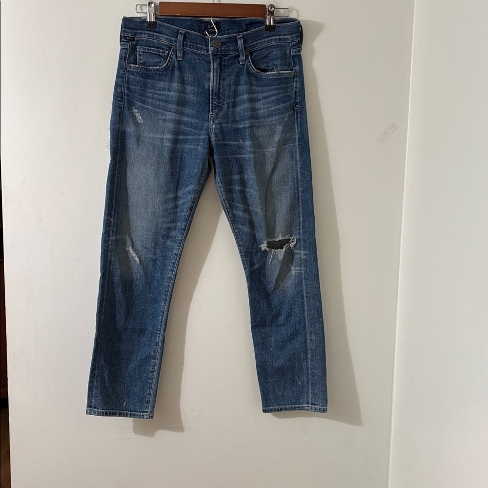 Citizens Of Humanity Agnes Crop Slim Straight Mid Rise Distressed Jeans Size 27